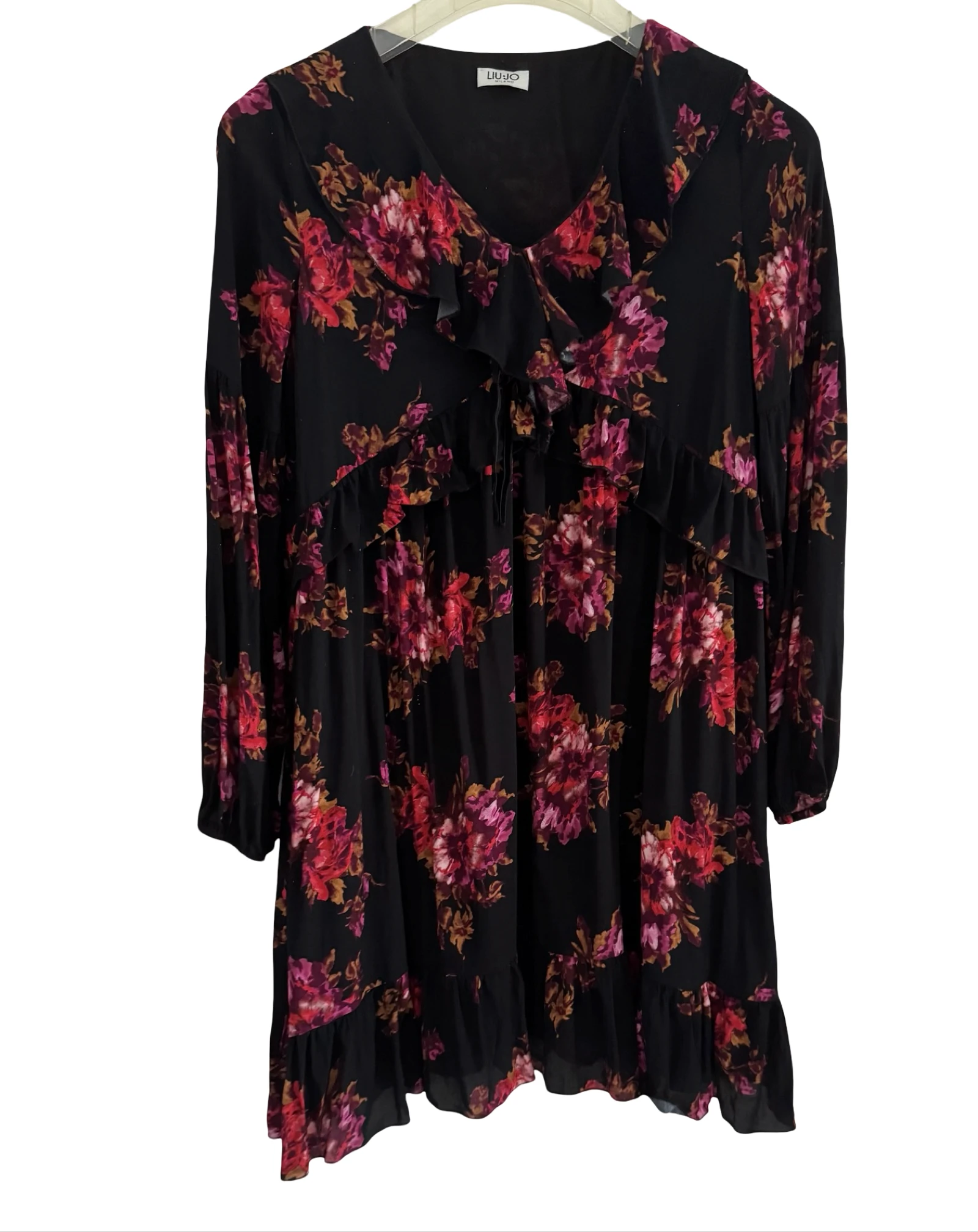 LIU JO Milano vestido floral negro con estampado de flores rosas – photo 3